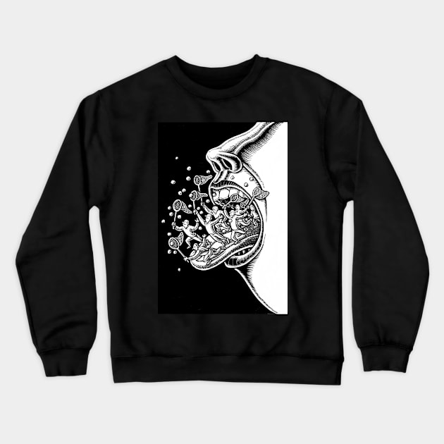 People Emerge from Mouth with Nets Crewneck Sweatshirt by Lisa Haney